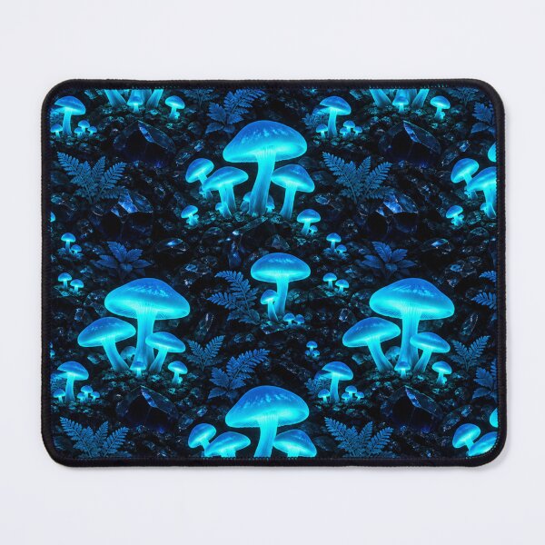 Item preview, Glowing Bioluminescent Blue Forest Mushrooms Pattern designed and sold by Owcomm.