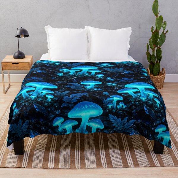 Item preview, Glowing Bioluminescent Blue Forest Mushrooms Pattern designed and sold by Owcomm.