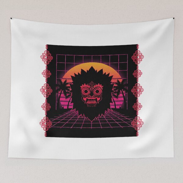 Item preview, Neon Palm Sunset Shaggy Mask Silhouette Grid Art designed and sold by cannsuh.