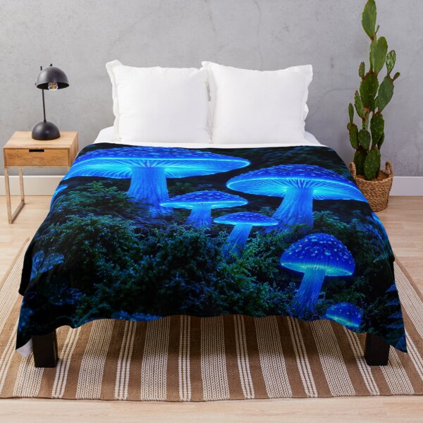 Item preview, Bioluminescent Glowing Blue Mushrooms in Forest designed and sold by Owcomm.