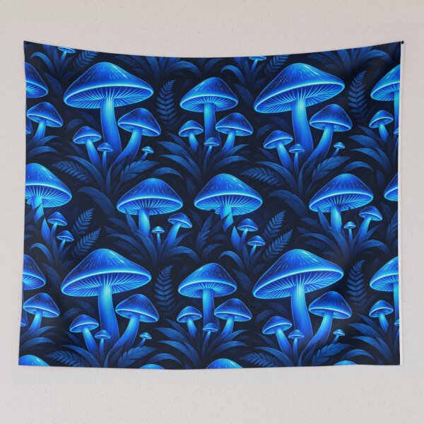 Item preview, Bioluminescent Blue Glowing Mushrooms Forest Pattern designed and sold by Owcomm.