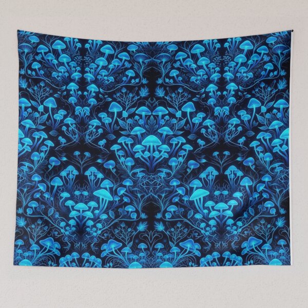 Item preview, Glowing Blue Mushroom Damask Pattern designed and sold by Owcomm.
