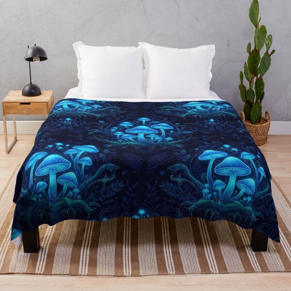 Item preview, Glowing Bioluminescent Blue Mushroom Forest Pattern designed and sold by Owcomm.