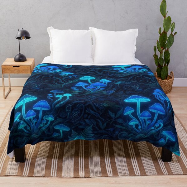 Item preview, Luminous Bioluminescent Blue Glowing Mushroom Pattern designed and sold by Owcomm.