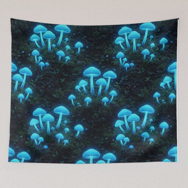Item preview, Bioluminescent Blue Glowing Mushrooms Forest Pattern designed and sold by Owcomm.