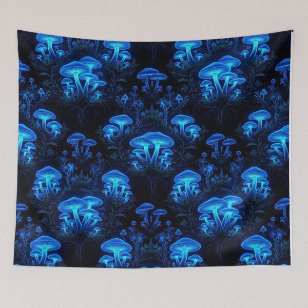 Item preview, Luminous Bioluminescent Blue Glowing Mushroom Pattern designed and sold by Owcomm.