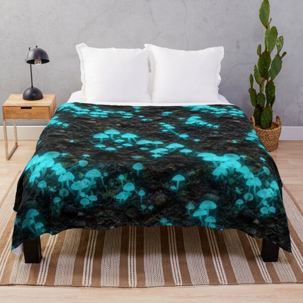 Item preview, Bioluminescent Glowing Blue Mushrooms In Dark Forest designed and sold by Owcomm.