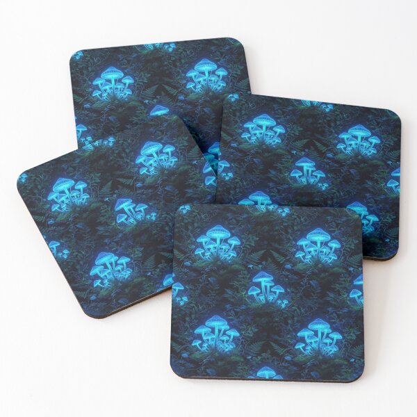 Item preview, Glowing Bioluminescent Blue Mushrooms In Enchanted Forest designed and sold by Owcomm.