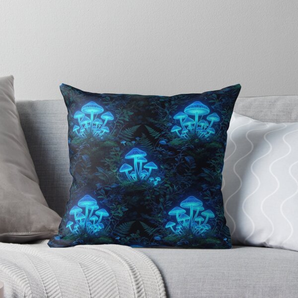 Item preview, Glowing Bioluminescent Blue Mushrooms In Enchanted Forest designed and sold by Owcomm.