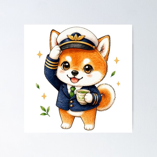 Item preview, Pilot Red Shiba Inu Greeting designed and sold by Kawaii Matcha Studio.