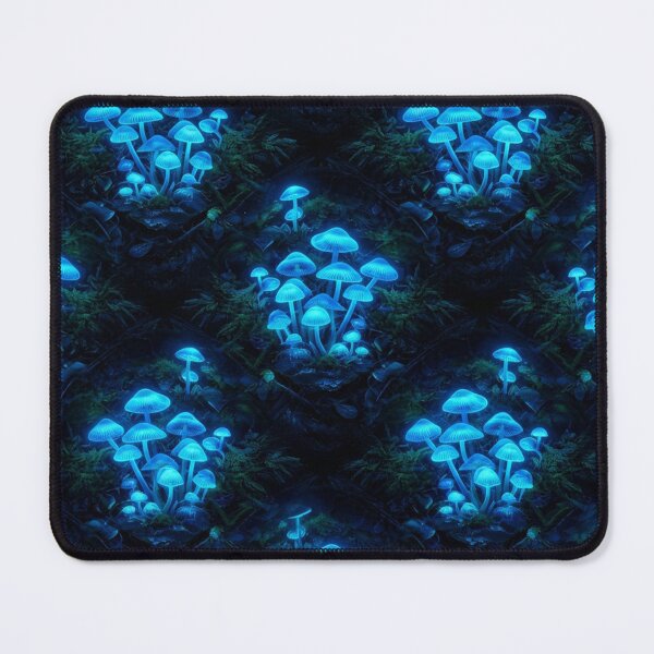 Item preview, Bioluminescent Glowing Blue Mushrooms In Dark Forest designed and sold by Owcomm.