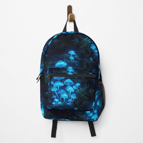 Item preview, Bioluminescent Glowing Blue Mushrooms In Dark Forest designed and sold by Owcomm.