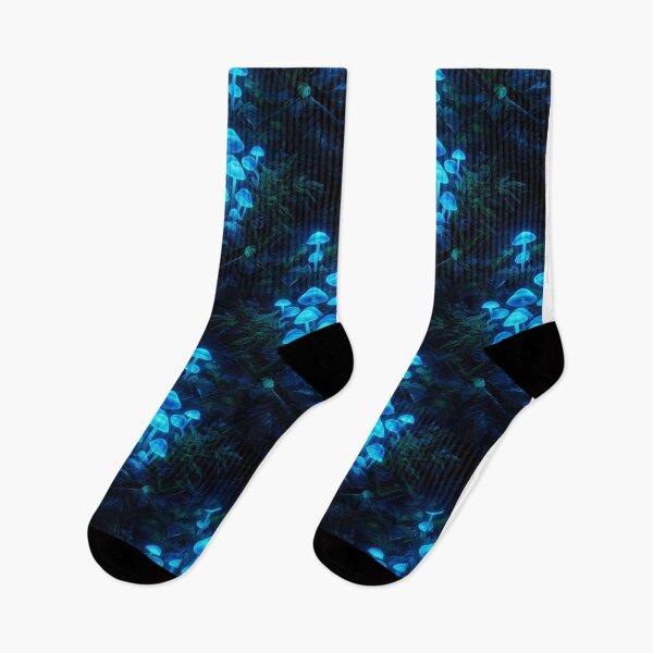 Item preview, Bioluminescent Glowing Blue Mushrooms In Dark Forest designed and sold by Owcomm.
