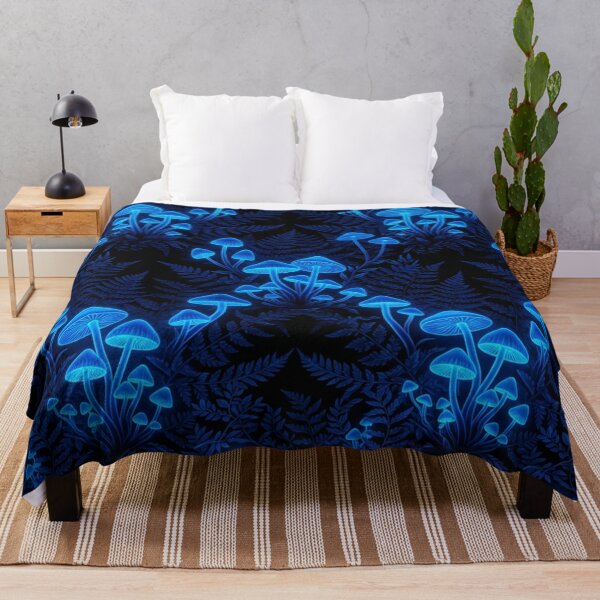 Item preview, Bioluminescent Blue Glowing Mushrooms Fern Pattern designed and sold by Owcomm.