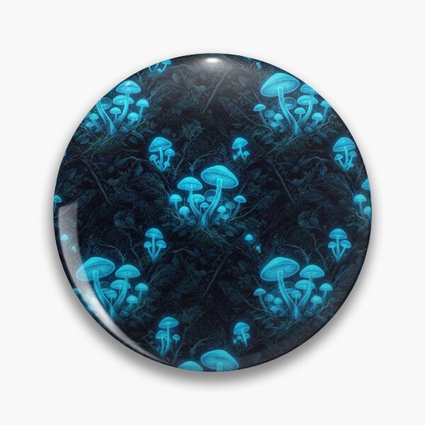 Item preview, Luminous Bioluminescent Blue Glowing Mushroom Forest Pattern designed and sold by Owcomm.