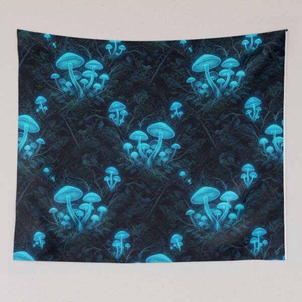 Item preview, Luminous Bioluminescent Blue Glowing Mushroom Forest Pattern designed and sold by Owcomm.