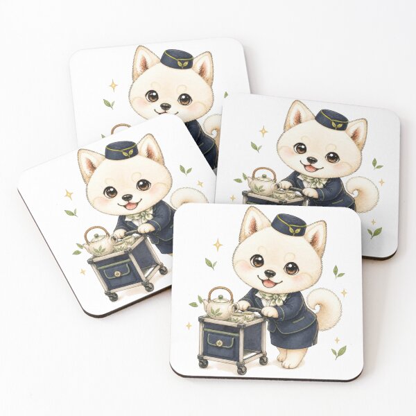 Item preview, Flight Attendant Cream Shiba Inu Tea Cart designed and sold by Kawaii Matcha Studio.