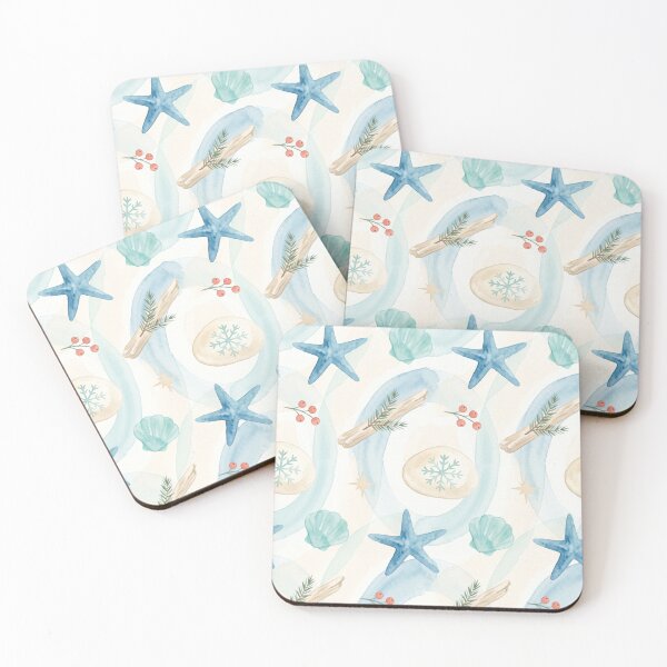 Item preview, Coastal Christmas Pattern with Seashells & Starfish – Beach Holiday Design designed and sold by Sea Gem.