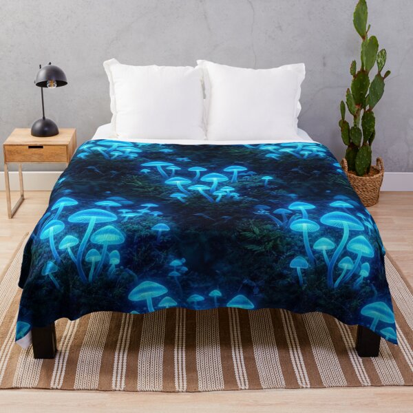 Item preview, Glowing Bioluminescent Blue Mushroom Forest Pattern designed and sold by Owcomm.