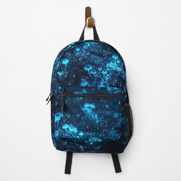 Item preview, Luminous Bioluminescent Blue Mushrooms in Dark Cave designed and sold by Owcomm.