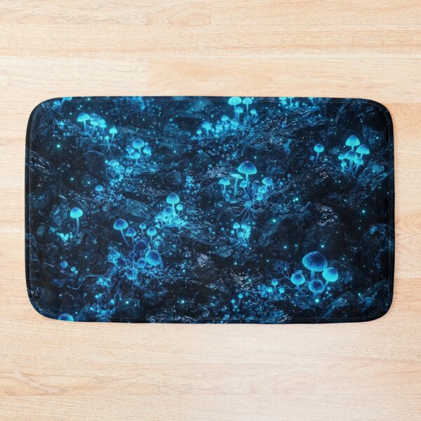 Item preview, Luminous Bioluminescent Blue Mushrooms in Dark Cave designed and sold by Owcomm.