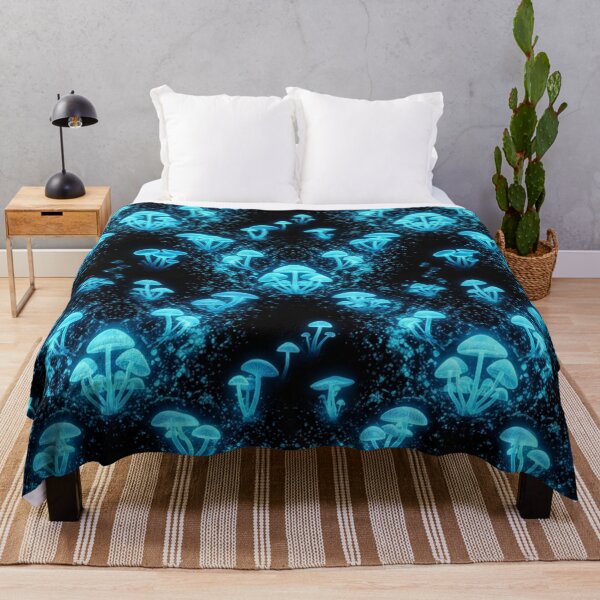 Item preview, Glowing Blue Bioluminescent Mushrooms Pattern designed and sold by Owcomm.