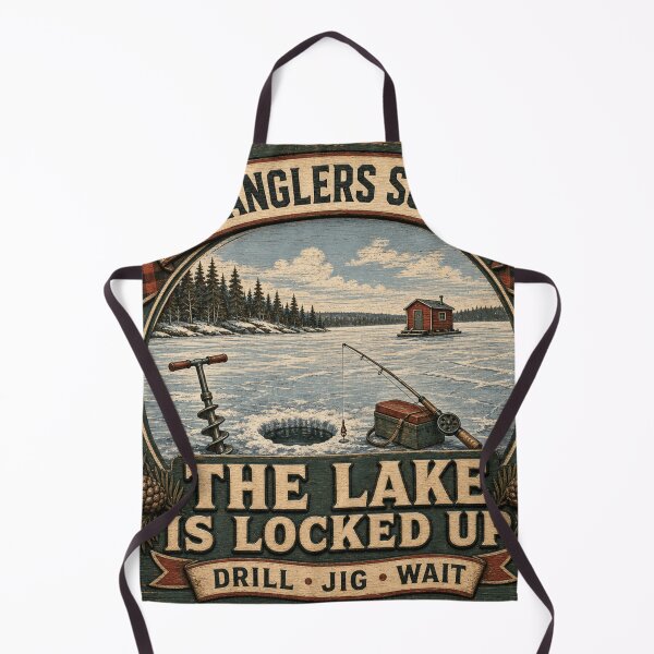 Item preview, The Lake Is Locked Up Ice Angling Frozen Lake Lodge Emblem designed and sold by BoosterShop.