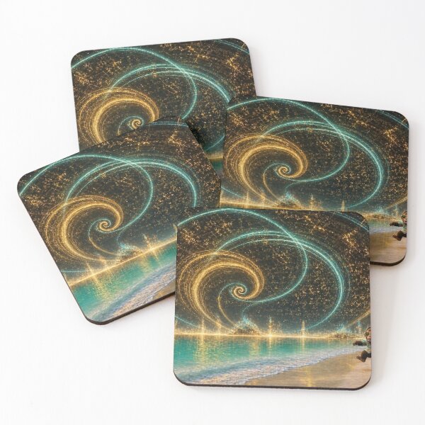 Item preview, Radiant Shore - DJ Seldon Dancing Beneath a Glowing Golden Spiral on a Turquoise Beach designed and sold by KGOart.