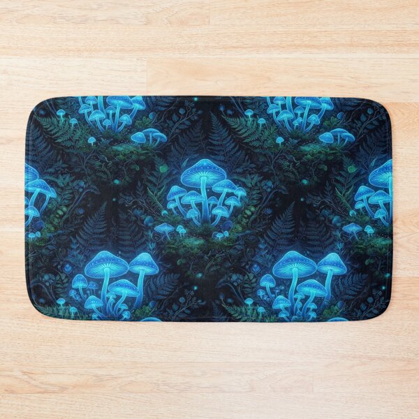 Item preview, Bioluminescent Blue Mushrooms In Dark Forest Ferns designed and sold by Owcomm.