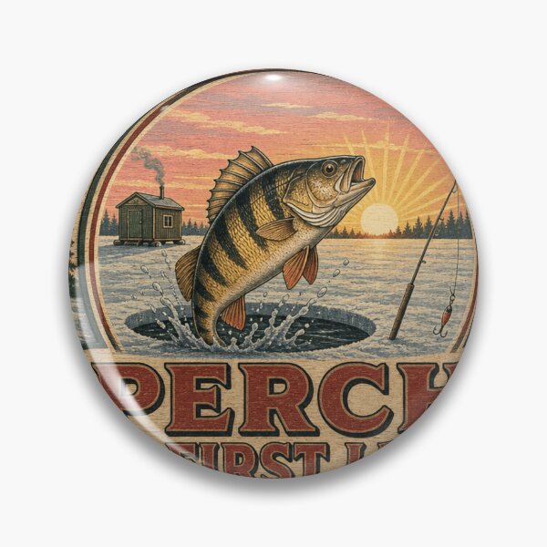 Item preview, Perch At First Light Perch Fishing Ice Angler Sunrise Emblem designed and sold by BoosterShop.