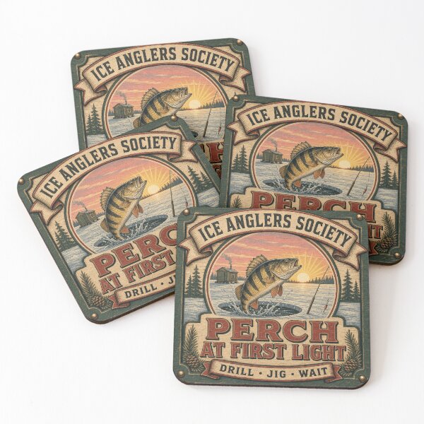 Item preview, Perch At First Light Perch Fishing Ice Angler Sunrise Emblem designed and sold by BoosterShop.