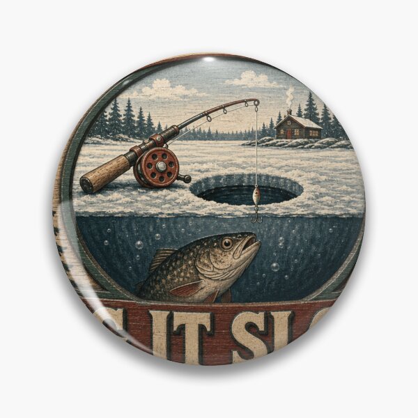 Item preview, Jig It Slow Jigging Ice Fishing Retro Lodge Emblem designed and sold by BoosterShop.