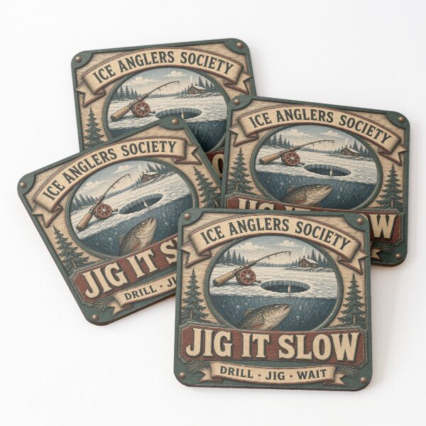 Item preview, Jig It Slow Jigging Ice Fishing Retro Lodge Emblem designed and sold by BoosterShop.
