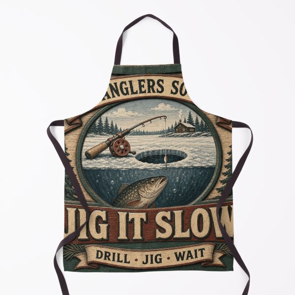Item preview, Jig It Slow Jigging Ice Fishing Retro Lodge Emblem designed and sold by BoosterShop.