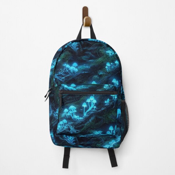 Item preview, Glowing Bioluminescent Blue Mushrooms In Dark Forest designed and sold by Owcomm.