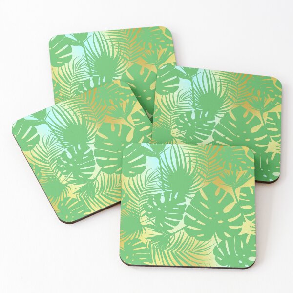 Item preview, Iridescent Palm Leaves Pattern On Aqua-Gold-Hues designed and sold by DEC02.