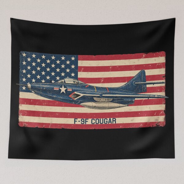 Item preview, F9F Cougar Jet Fighter Vintage Aviation American Flag designed and sold by MilitaryMart.