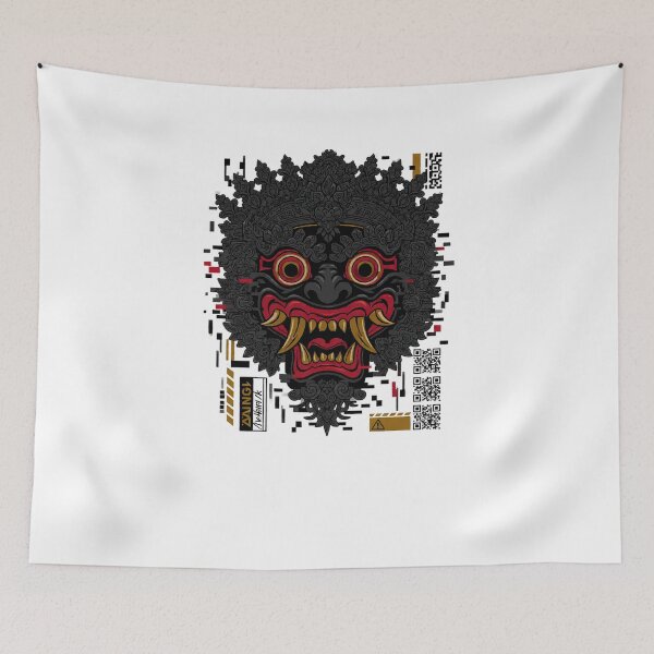 Item preview, Cyberpunk Glitch Barong Mask - Traditional Balinese Bhoma with Digital Techwear - Vintage Vector Art designed and sold by cannsuh.