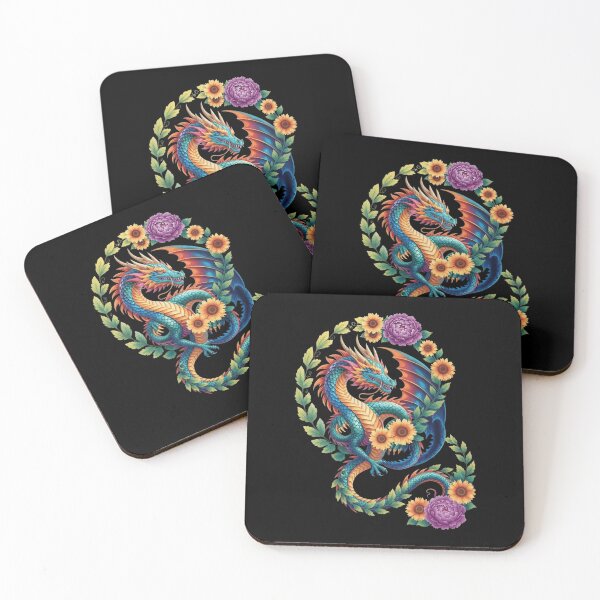 Item preview, Floral Dragon Sunflower And Peony Wreath Fantasy Nature Design designed and sold by Ostericaimusa.