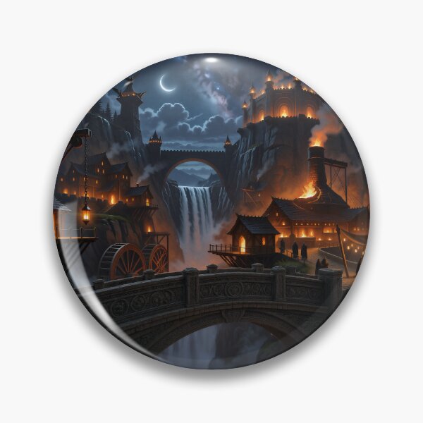 Item preview, The Canyon Forge - Fantasy Canyon City at Night designed and sold by Mia's Menagerie.