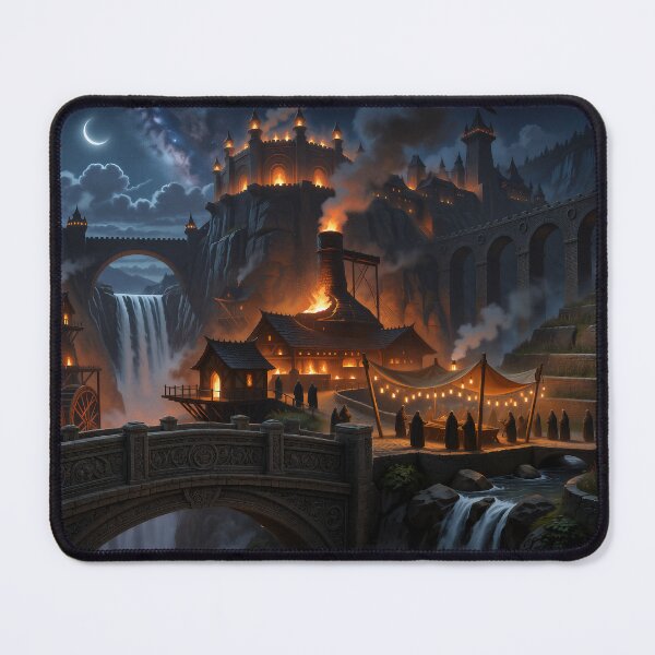Item preview, The Canyon Forge - Fantasy Canyon City at Night designed and sold by Mia's Menagerie.