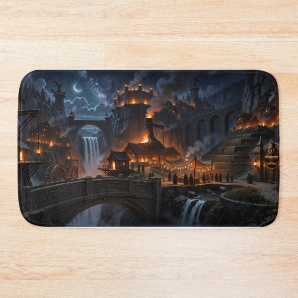 Item preview, The Canyon Forge - Fantasy Canyon City at Night designed and sold by Mia's Menagerie.