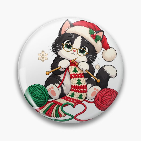 Item preview, Christmas Knitting Kitten with Red and Green Yarn designed and sold by skyartdesign.