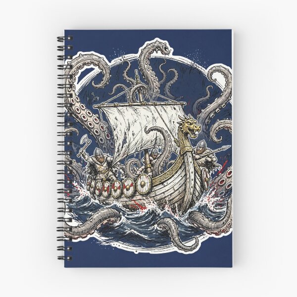 Item preview, Kraken Attacks Viking Ship designed and sold by Bluejayarts.