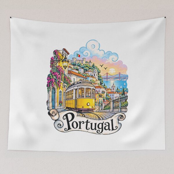 Item preview, Lisbon Yellow Tram Portugal Travel Illustration designed and sold by EdwinkOne.