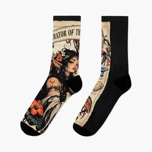 Item preview, Fantasy Mushroom Elf with Fox Spirit, Botanical Flowers and Vintage Taxonomy Illustration designed and sold by ArcaneArtistry.