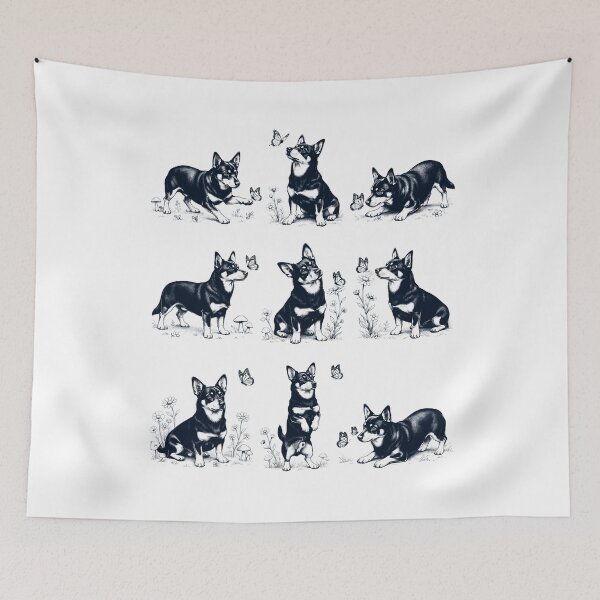 Aperçu de l'œuvre Lancashire Heeler vintage avec fleur papillon, amoureux des chiens créée et vendue par dian-rody-crest.