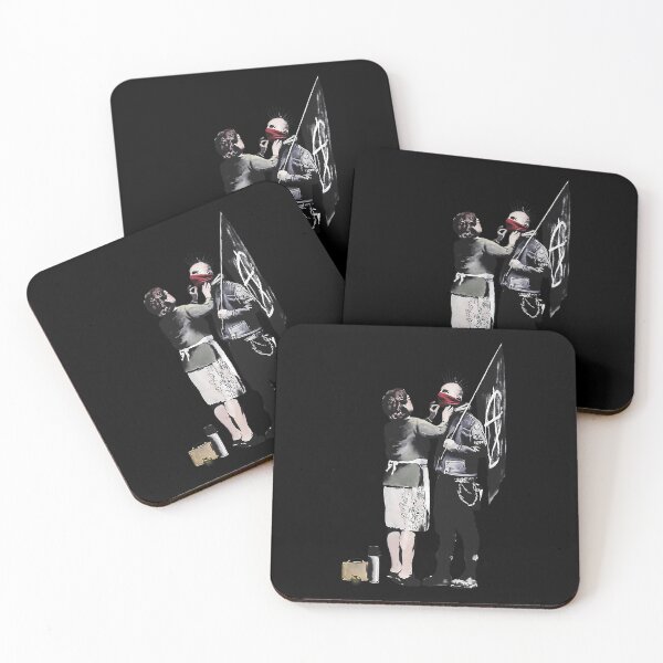 Item preview, Banksy-Graffiti-Mom-And-Punk-With-Anarchist-Flag-Protest-Don'T-Forget-To-Eat-Your-Lunch-And-Make-Some-Trouble-Quote-On-Beige-And-White-Background-Hd-High-Quality-Online-Store designed and sold by kaumo.