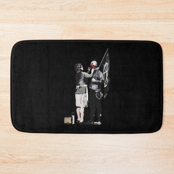 Item preview, Banksy-Graffiti-Mom-And-Punk-With-Anarchist-Flag-Protest-Don'T-Forget-To-Eat-Your-Lunch-And-Make-Some-Trouble-Quote-On-Beige-And-White-Background-Hd-High-Quality-Online-Store designed and sold by kaumo.