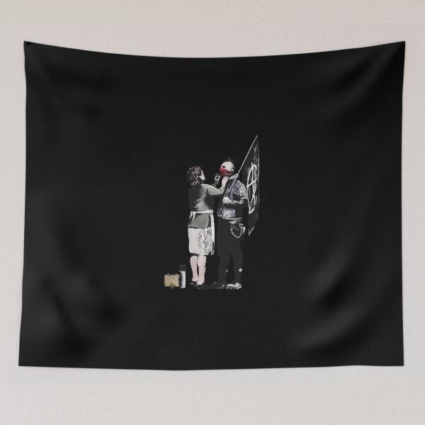 Item preview, Banksy-Graffiti-Mom-And-Punk-With-Anarchist-Flag-Protest-Don'T-Forget-To-Eat-Your-Lunch-And-Make-Some-Trouble-Quote-On-Beige-And-White-Background-Hd-High-Quality-Online-Store designed and sold by kaumo.